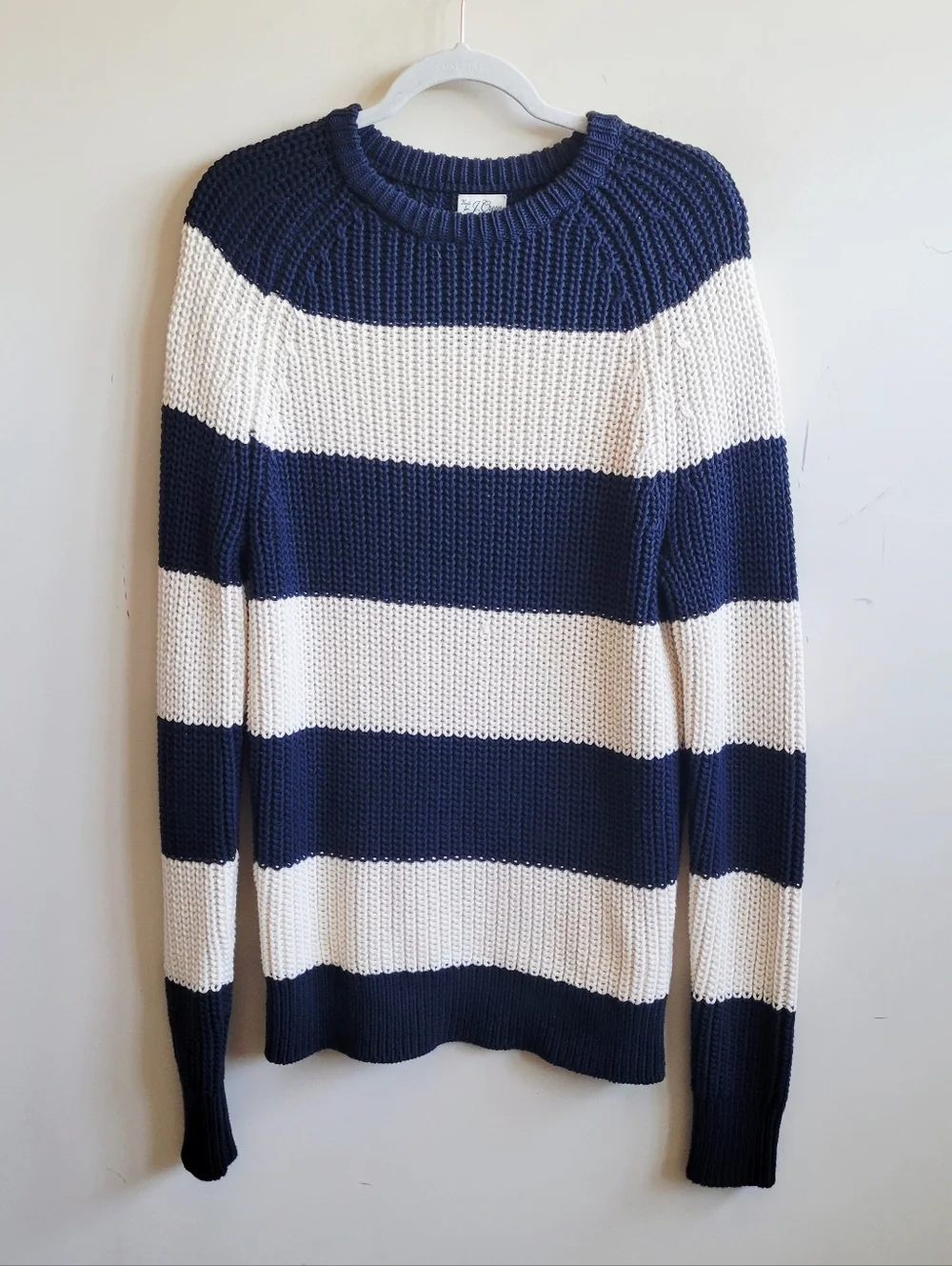 J. Crew Slim Fit Striped Cotton‎ Sweater Navy White